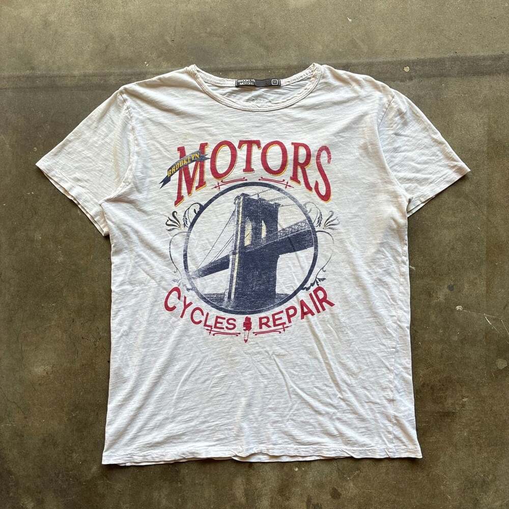 Y2K Brooklyn Motors Graphic T-Shirt Size M White Bridge